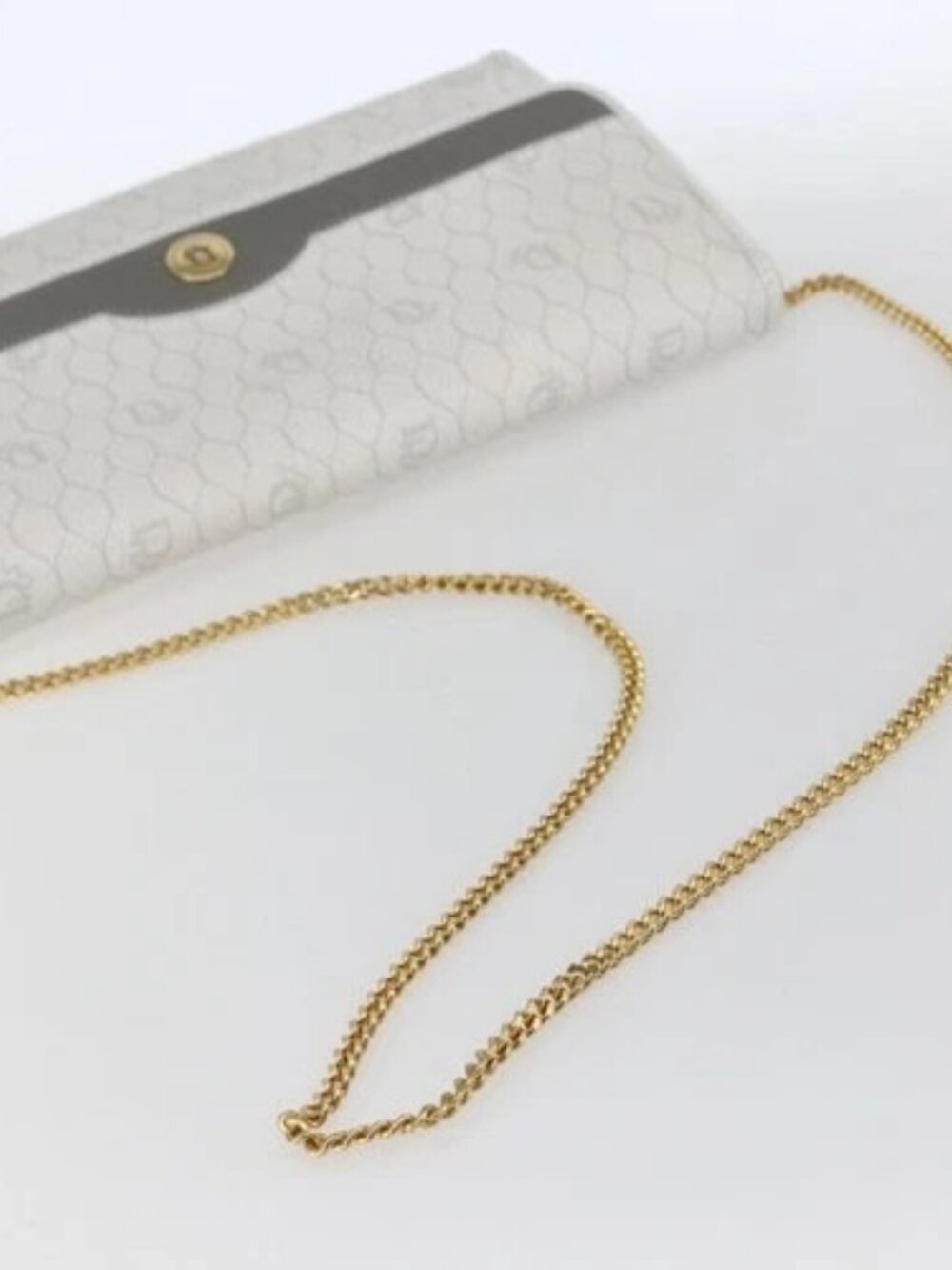 Christian Dior Honeycomb Canvas Chain Shoulder Bag PVC White Gold Auth 173462 - Picture 7 of 15